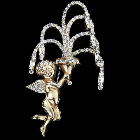 Reja Golden Cupid Holding a Pave and Baguettes Sparkling Fountain Pin