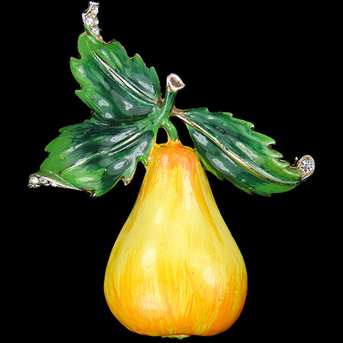 Reja Pave and Enamel Yellow Pear Fruit Pin