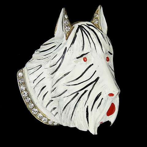 Deja Pave and Enamel West Highland White Terrier Scottie Dog's Head Pin Clip