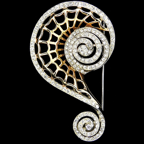 Reja Gold and Pave Openwork Spiral Bow Swirls or Question Mark Pin