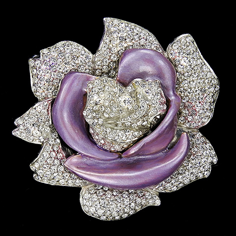 DeRosa (unsigned) Pave and Mauve Enamel Rose Flower Pin