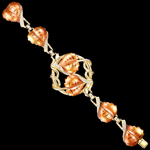 DeRosa Pave and Metallic Enamel Intertwined Golden Leaves Bracelet