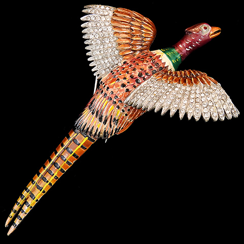 DeRosa Pave and Enamel Giant Flying Pheasant Bird Pin Clip
