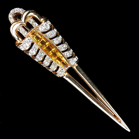 Reja Gold Pave and Invisibly Set Citrines Dagger Needle Hatpin or Bodkin Pin