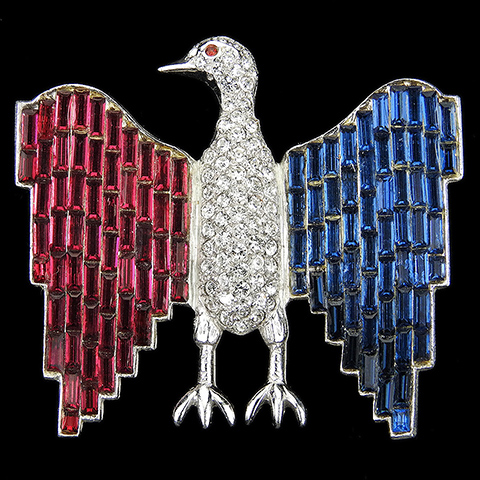 WW2 US Patriotic Pave and Baguettes Invisibly Set Red White and Blue American Eagle Pin