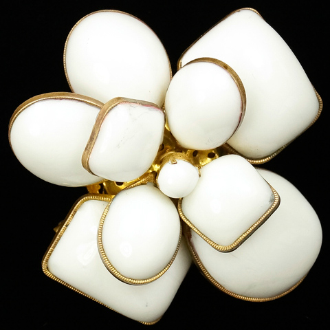 Gripoix for Chanel (signed France) White Poured Glass Cubist Flower Pin