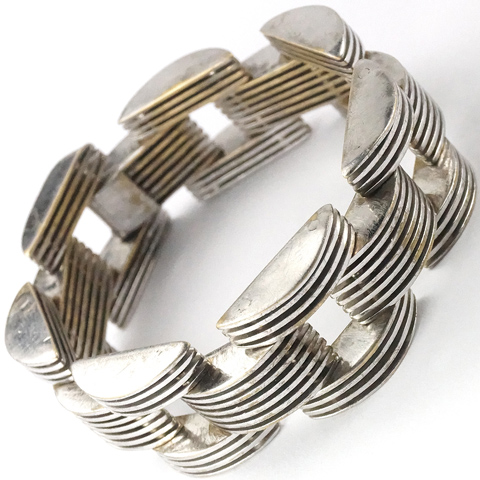 Ciner Interlinked Silver Crescents Deco Machine Age Bracelet