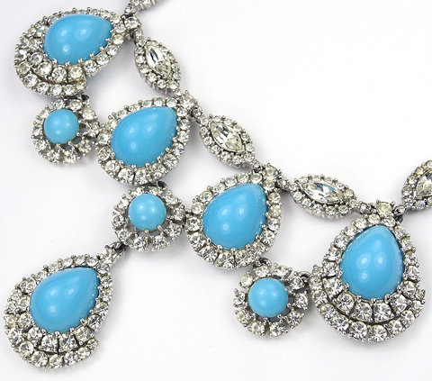 Ciner Pave Diamante Navettes and Teardrop Turquoise Cabochons Multiple ...