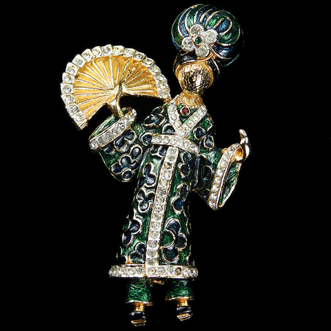 After Ciner (unsigned) Gold Pave and Enamel Oriental Dancer with Fan Pin