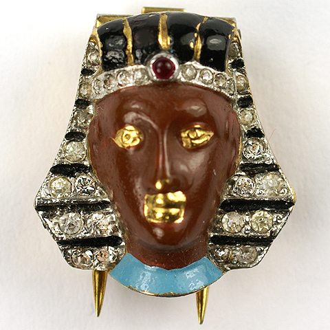 Trifari 'Alfred Philippe' Pave and Enamel Egyptian Pharaoh's Head Pin Clip