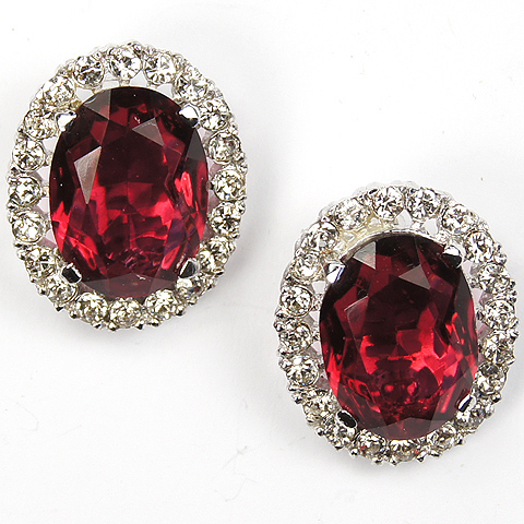Trifari 'Alfred Philippe' Pave and Ruby 'Duck' Clip Earrings