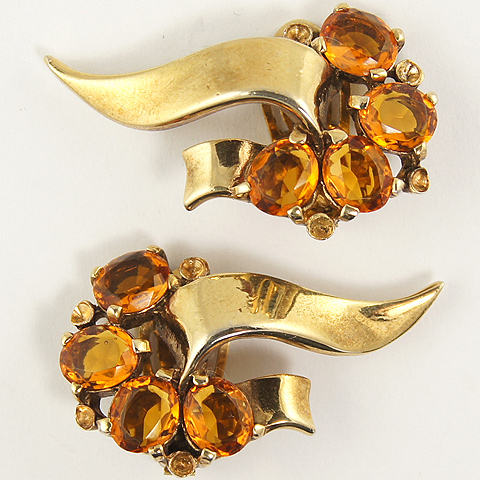 Trifari 'Alfred Philippe' 'Fifth Avenue' Gold and Topaz Swirl Clip Earrings