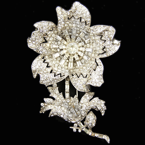 Trifari 'Alfred Philippe' Large Pave and Baguettes Flower Pin Clip