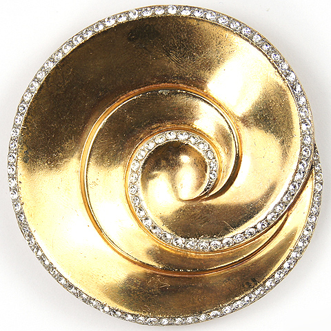 Trifari 'Alfred Philippe' Golden Pave Edged Vortex Swirl Pin Clip