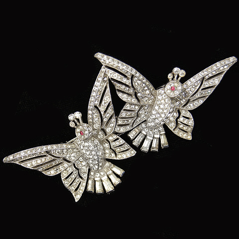 Trifari 'Alfred Philippe' Pave Fluttering Birds Clipmate Pin or Pair of Pin Clips