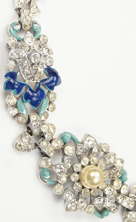 Trifari 'Alfred Philippe' Pave Pearl and Blue Enamel Flowers and Leaves ...
