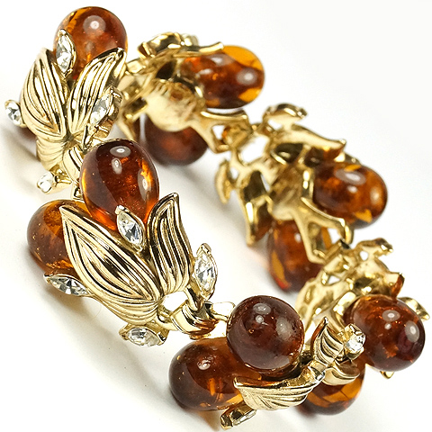 Trifari 'Alfred Philippe' Gold and Poured Glass Topaz Berry Cluster Bracelet