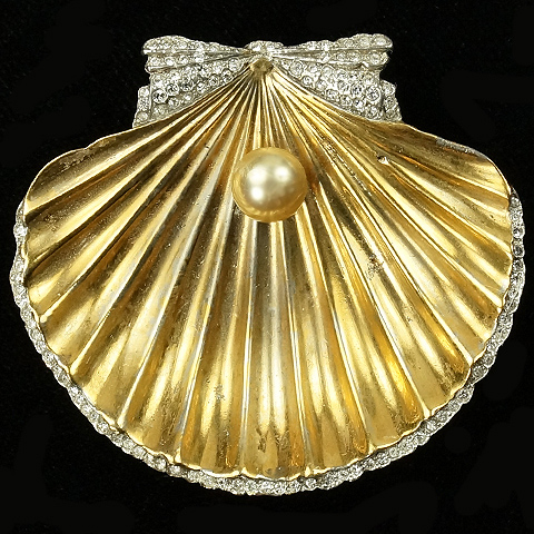 Trifari 'Alfred Philippe' Pearl in Gold and Pave Seashell Pin Clip