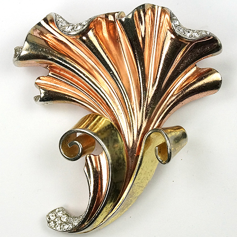 Trifari 'Alfred Philippe' Yellow and Rose Gold Swirling Leaf Pin Clip