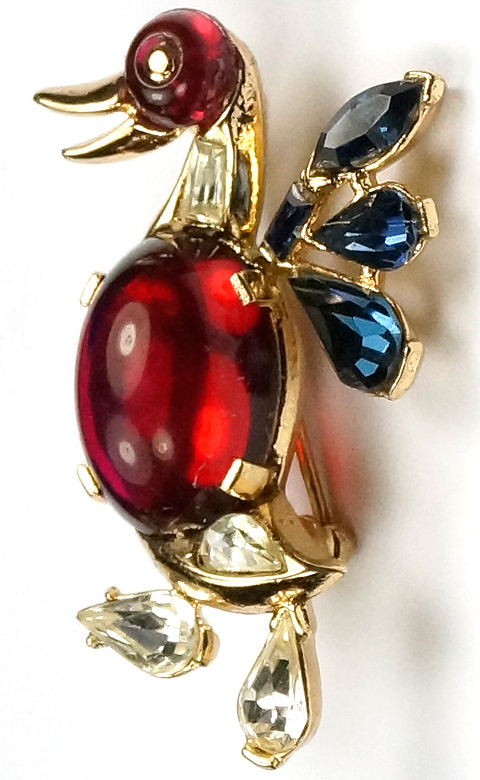 Trifari 'Alfred Philippe' Ruby Cabochon and Sapphire Wings Duck Pin