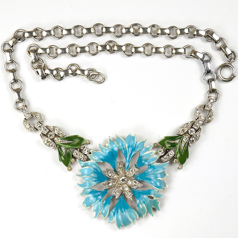 Trifari 'Alfred Philippe' 'Rue de la Paix' Pave and Enamel Light Blue Carnation Necklace