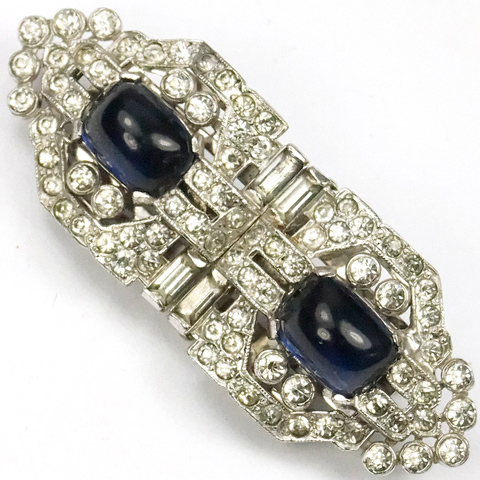KTF Trifari 'Alfred Philippe' Pave Shields and Sapphire Cabochons Clipmate Pin