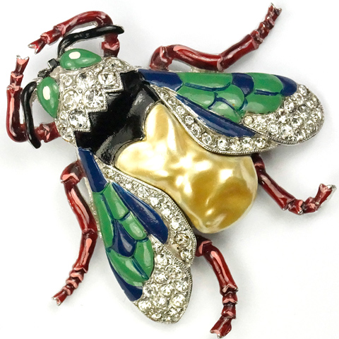 Trifari 'Alfred Philippe' Pearl Belly Fly or Bug Pin Clip