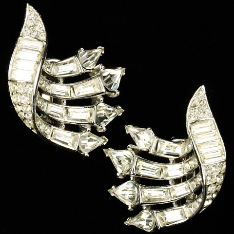 Trifari 'Alfred Philippe' Navettes and Baguettes Waving Grass Clip Earrings