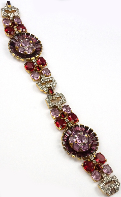 Trifari 'Alfred Philippe' Gold Pave Amethyst and Ruby Floral Bracelet