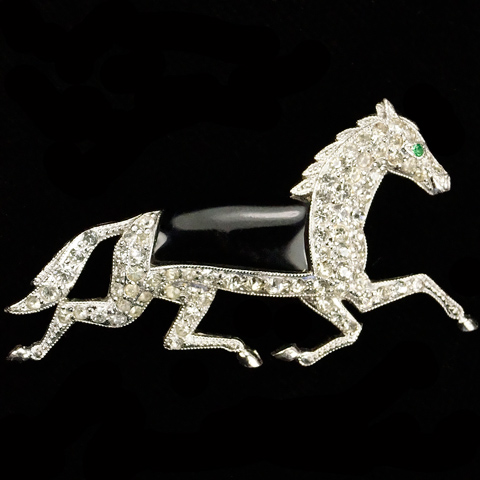 KTF Trifari 'Alfred Philippe' Pave and Black Enamel Running Horse Pin