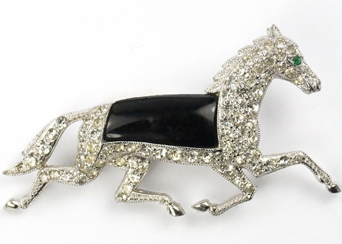 KTF Trifari 'Alfred Philippe' Pave and Black Enamel Running Horse Pin