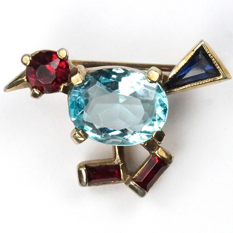 Trifari 'Alfred Philippe' Miniature Aquamarine Bellied Walking Bird Scatter Pin