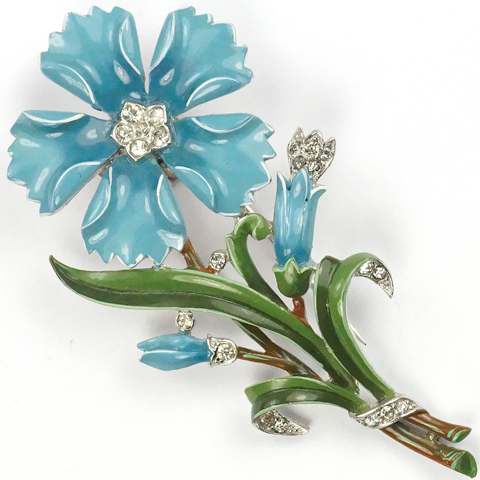 Trifari 'Alfred Philippe' Turquoise Enamel Five Petalled Carnation Pin Clip