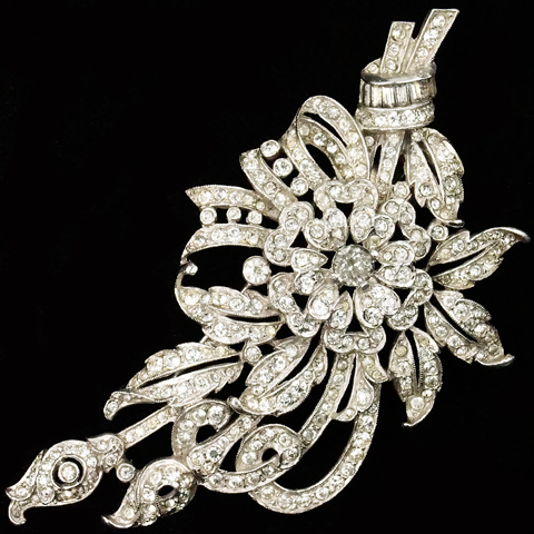 Trifari 'Alfred Philippe' Pave and Baguettes Floral Spray Pin Clip