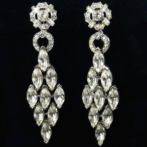 Trifari 'Alfred Philippe' Diamonds of Navettes Pendant Clip Earrings