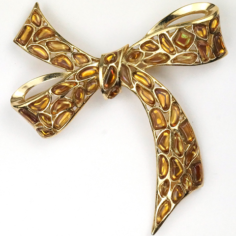Trifari 'Modern Mosaics' Citrine and Topaz Poured Glass Bow Pin