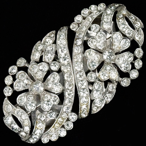 Trifari 'Alfred Philippe' Pave Flowers and Branches Pair of Dress Clips or Clipmate Pin