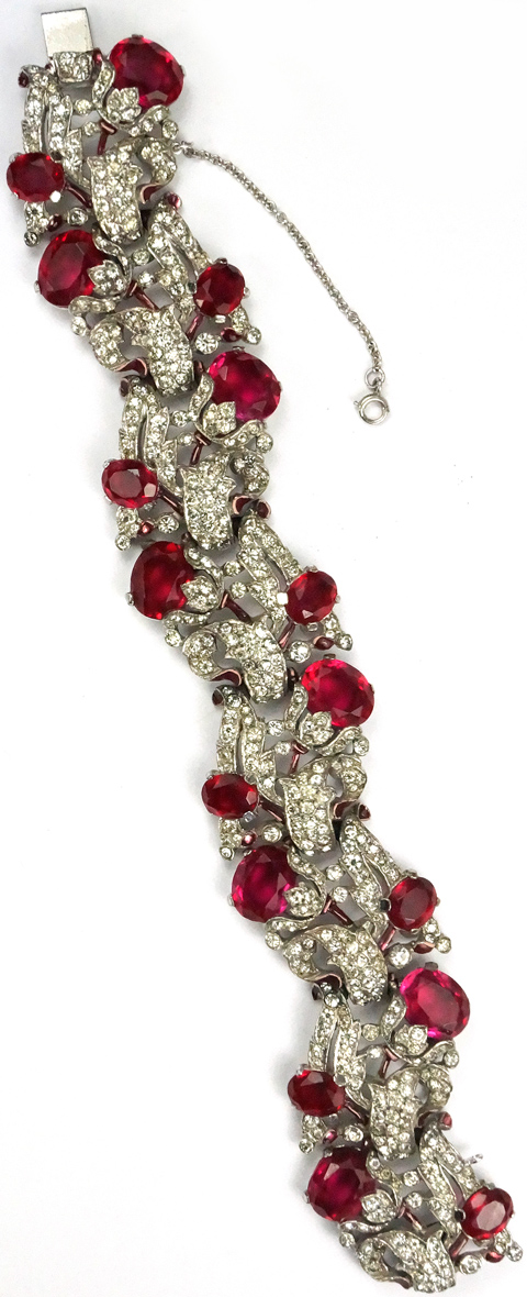 Trifari 'Alfred Philippe' Pave Enamel and Ruby Floral Bell Flower Bracelet