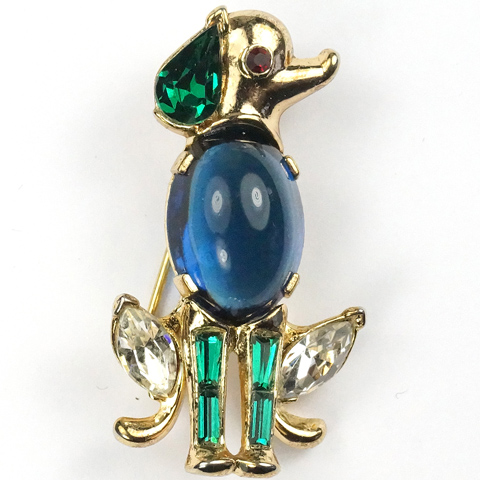 Trifari 'Alfred Philippe' Sapphire Cabochon Sitting Dog Pin