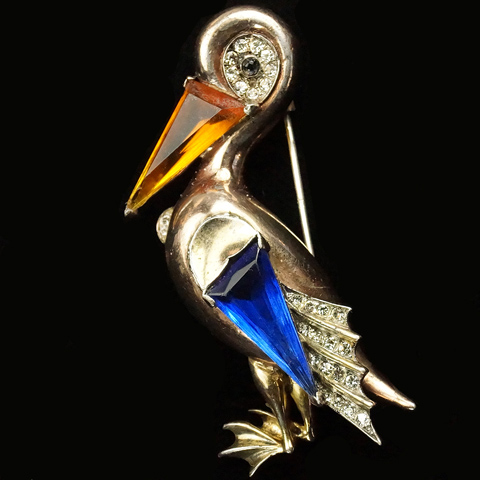 Trifari Sterling 'Alfred Philippe' Sapphire and Topaz Pelican Pin Clip