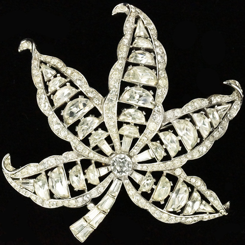 Trifari 'Alfred Philippe' 'Rue de la Paix' Diamante Baguettes and Demilunes Large Chestnut Leaf Pin