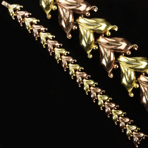 Trifari 'Alfred Philippe' Alternating Yellow and Rose Gold Leaves Link Bracelet