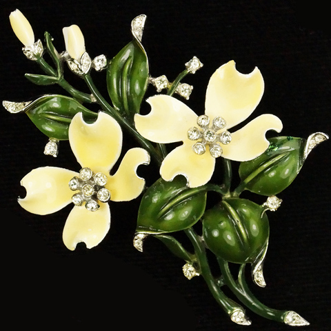 Trifari 'Alfred Philippe' Pale Yellow Enamelled Dogwood Floral Spray Pin