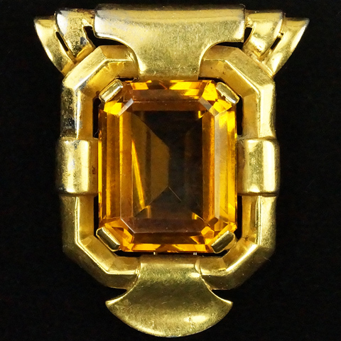 Trifari 'Alfred Philippe' Gold and Citrine Doorknocker Pin Clip