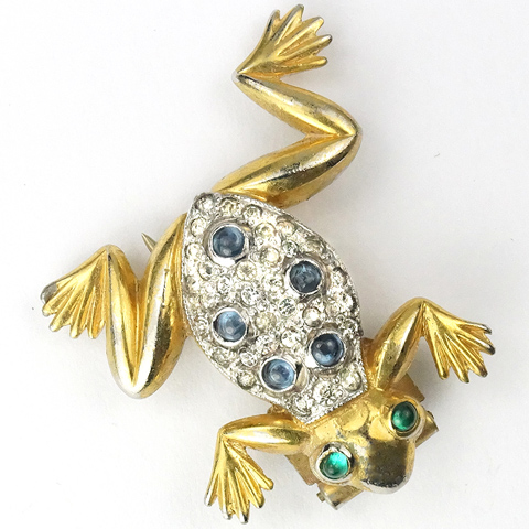 Trifari 'Alfred Philippe' Gold Pave and Cabochons Miniature Frog Pin Clip