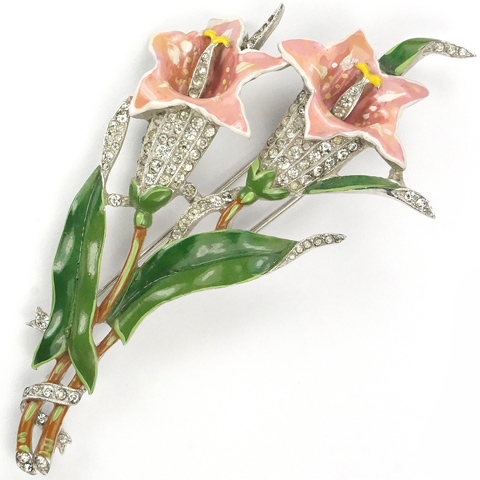 Trifari 'Alfred Philippe' Pink Lillies Floral Spray Pin Clip