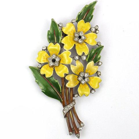 Trifari 'Alfred Philippe' Triple Yellow Flowers Floral Spray Pin Clip
