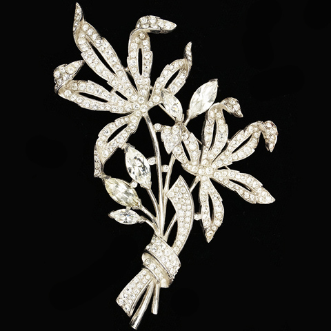 Trifari 'Alfred Spaney' Double Pave Flower with Bow Pin