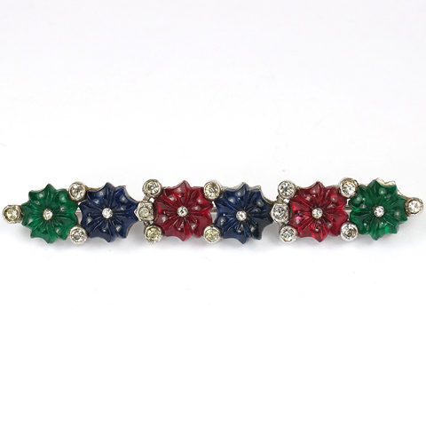 KTF Trifari (unsigned) Tricolour Fruit Salad Six Flowers Bar Pin