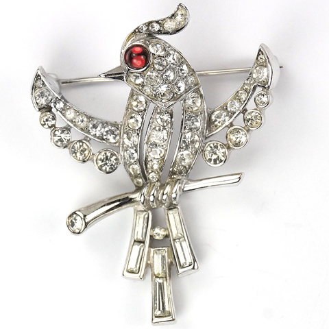 Trifari 'Alfred Philippe' Ruby-eyed Bird on Branch Pin